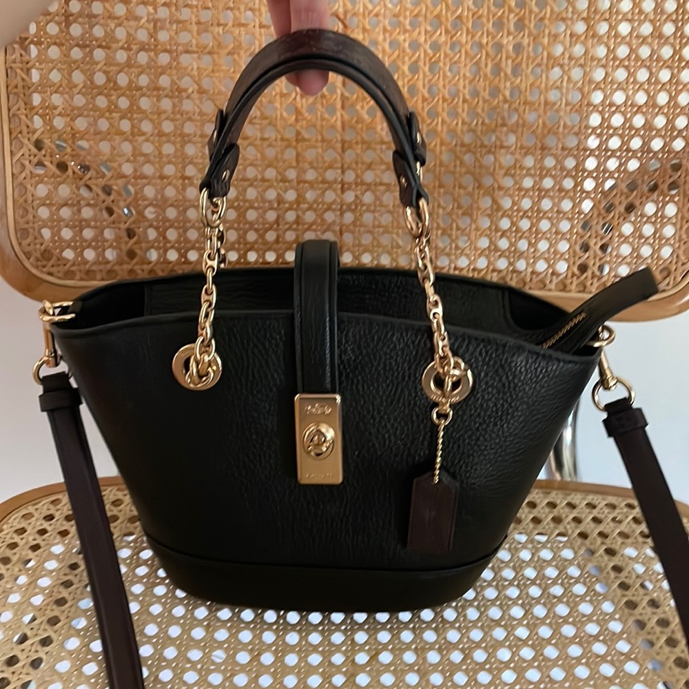 Coach Cross Body Bag. Gold Chain Details. Gem